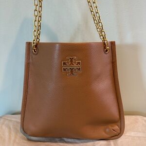 Tory Burch Brown Leather Shoulder Bag with Gold Chain